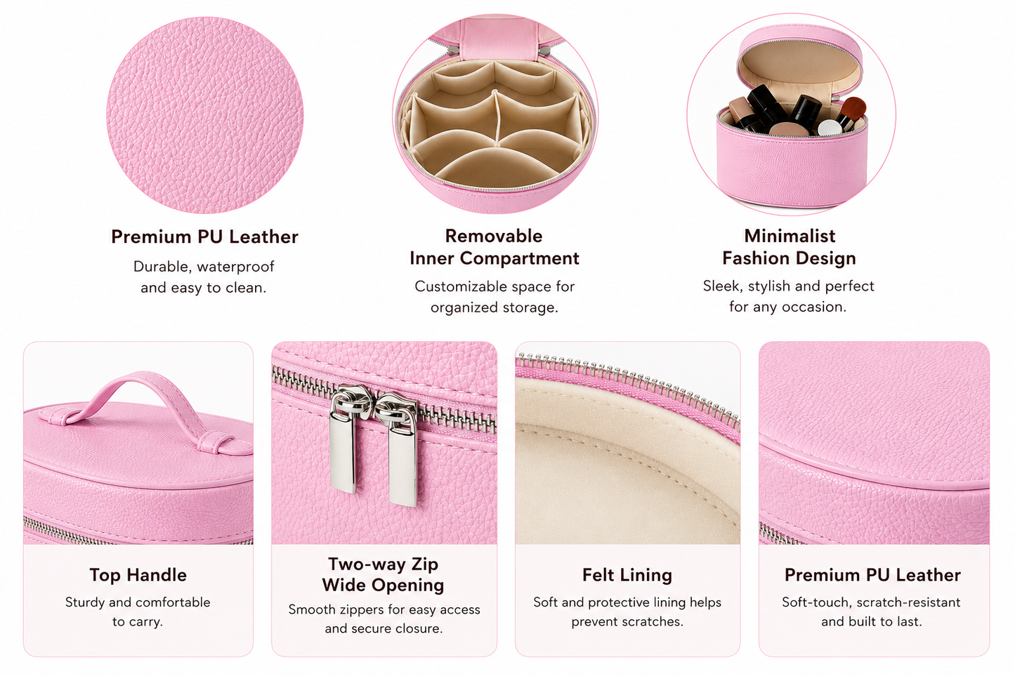 Blush Pink Premium Leather Vanity Bag