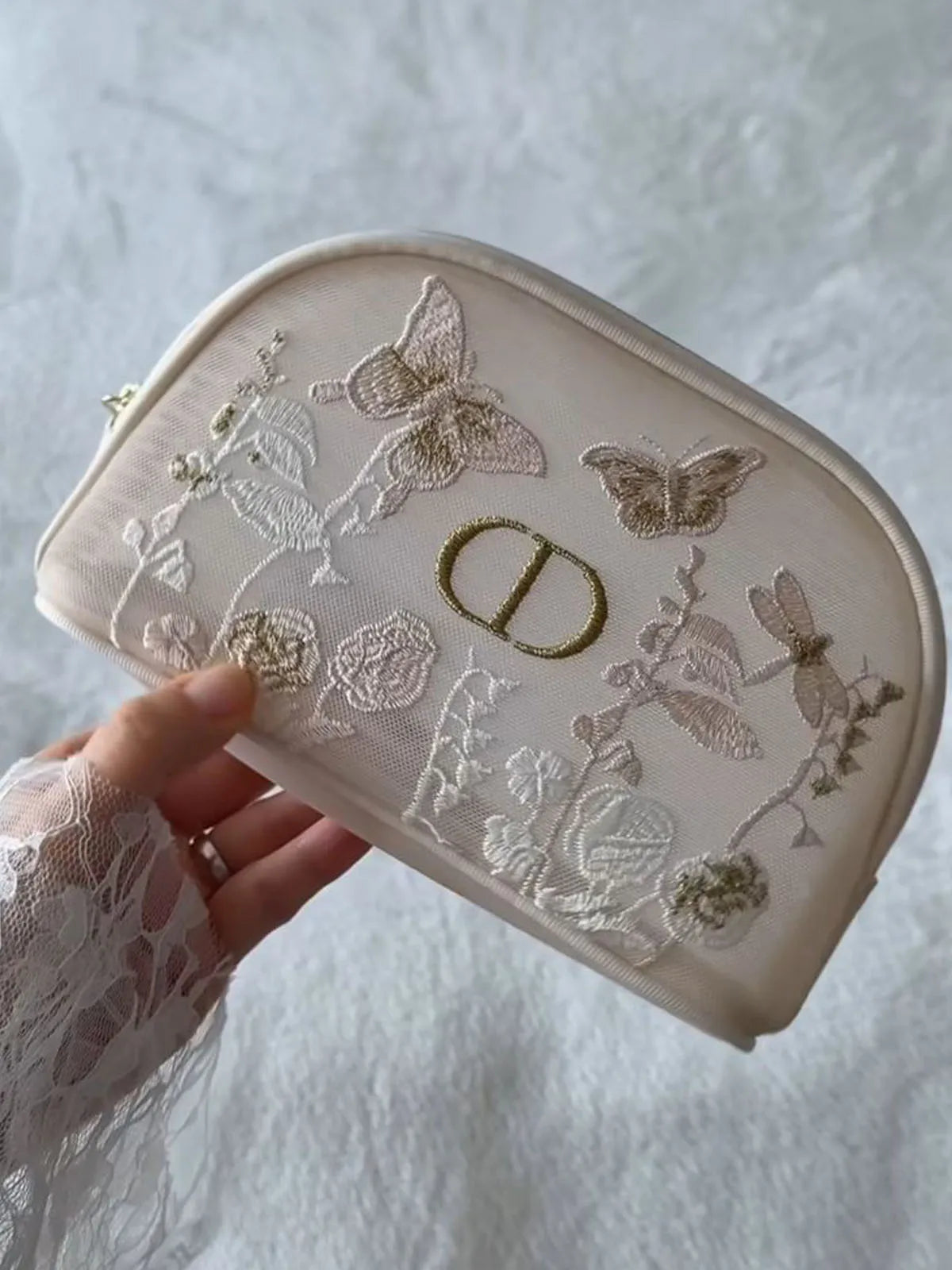 Dior Beauty Mesh Embroidered Makeup Bag